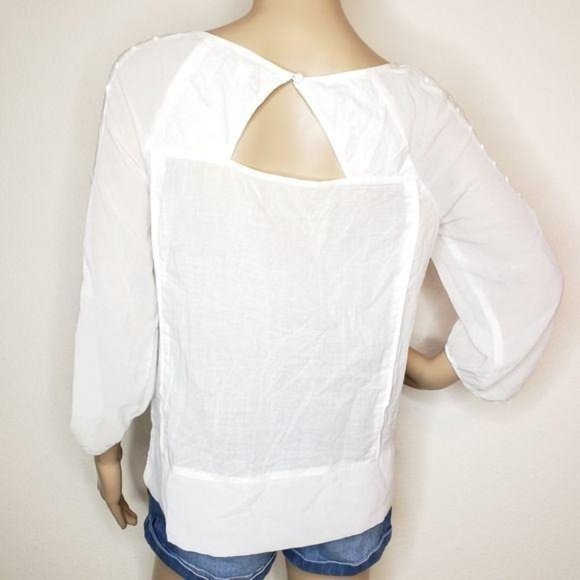 American eagle outfitters white swiss dot eyelet lace long sleeve top sz medium - Picture 3 of 7